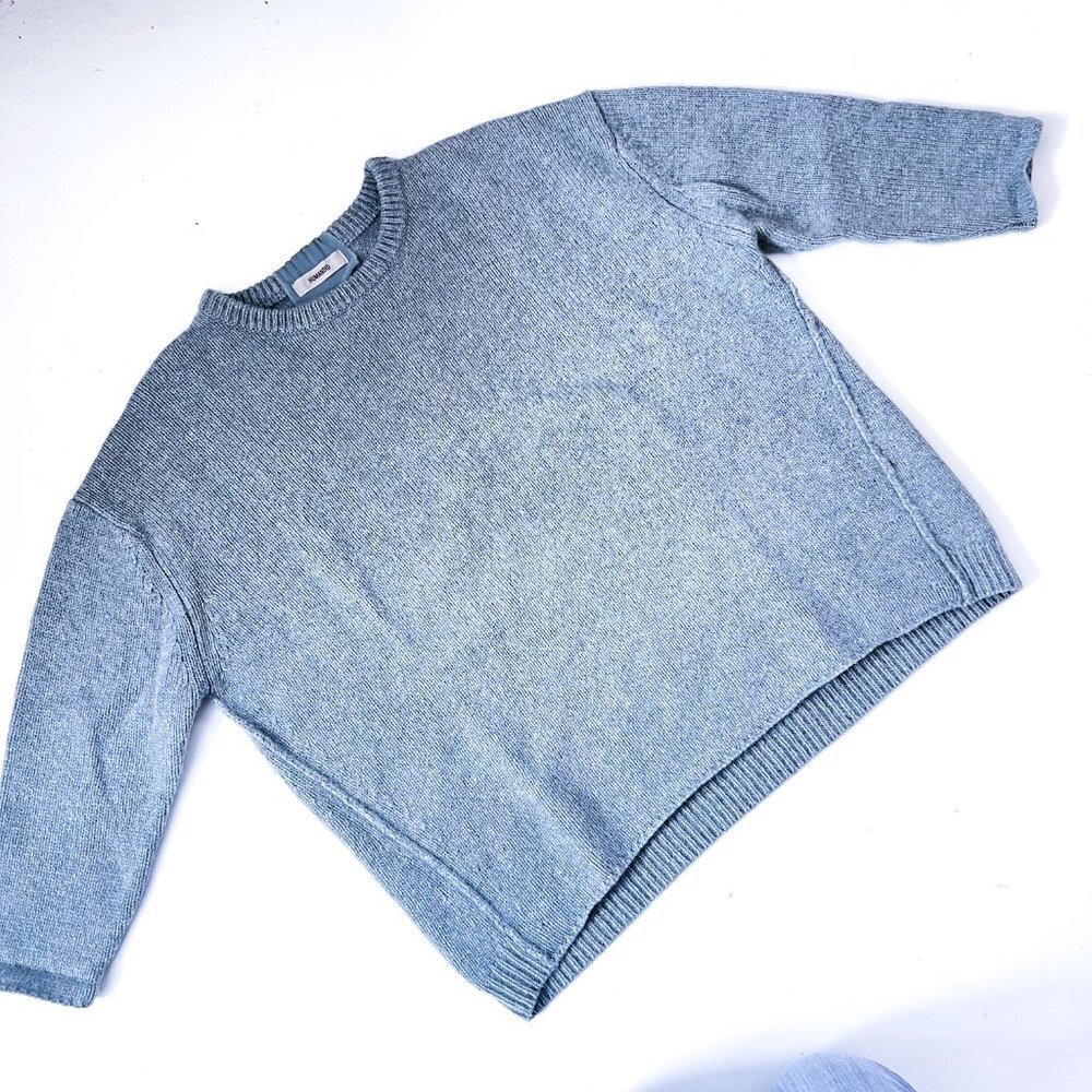 Humanoid Luxury Blue Mist Alpaca Merino Wool 3/4 Sleeve Boxy Sweater Size Small